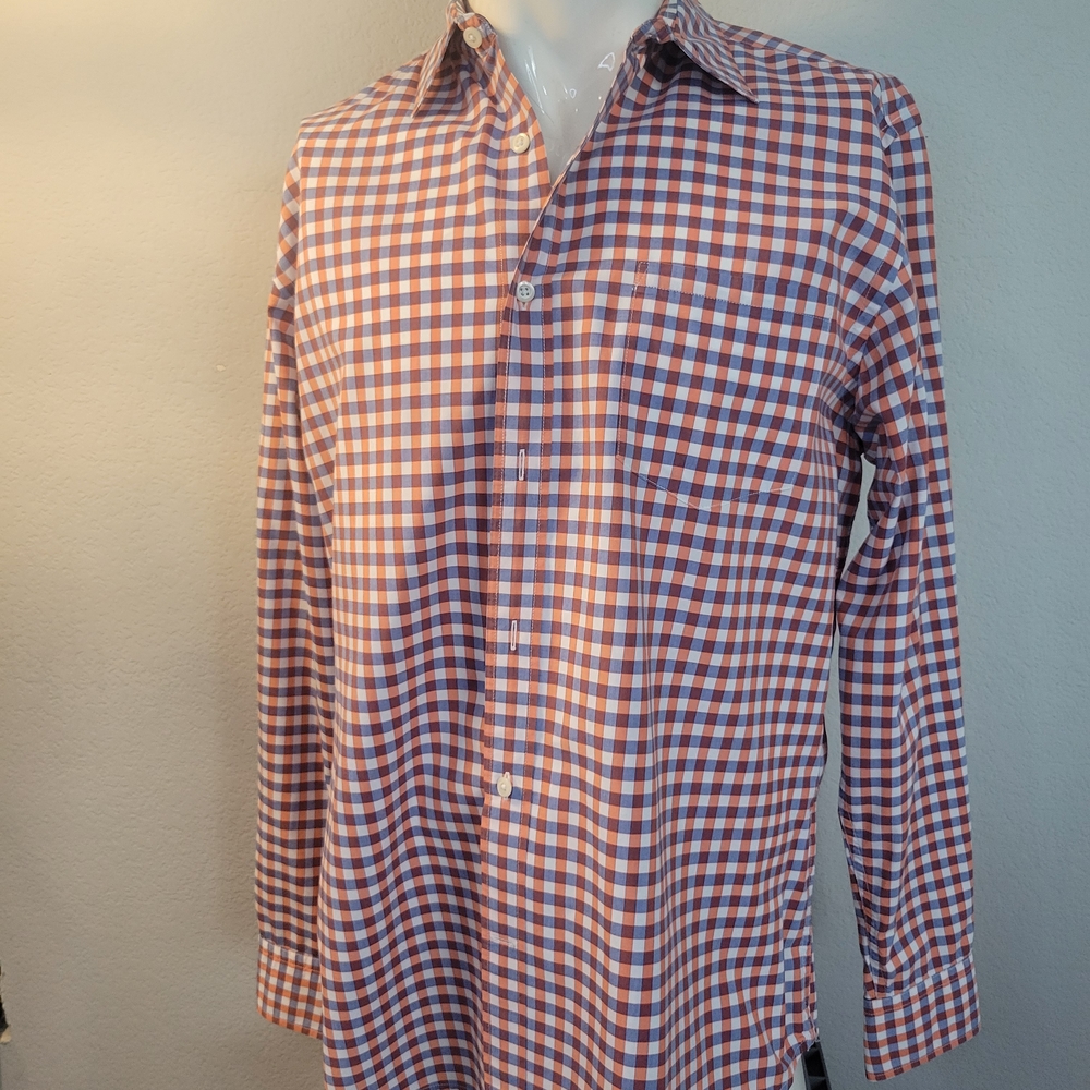 Banana Republic Men's Red and Blue Plaid Shirt